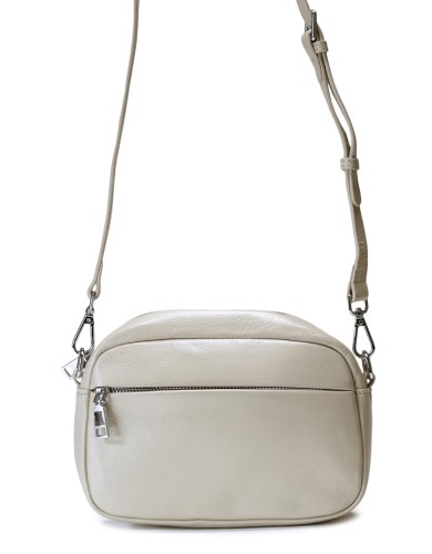 Бежевая кожаная маленькая женская сумка