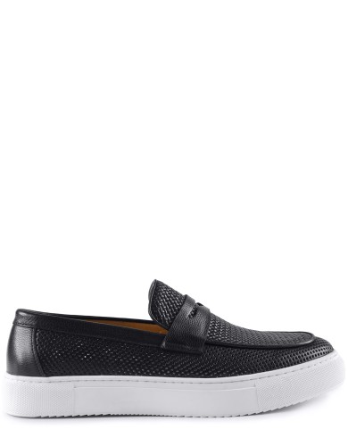 Черные кожаные летние лоферы