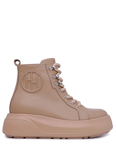 Бежевые кожаные демисезонные ботинки 