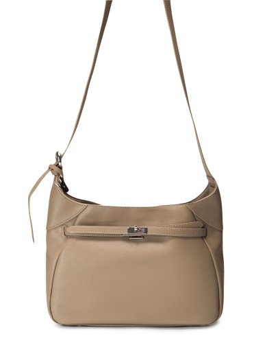 Бежевая кожаная большая женская сумка