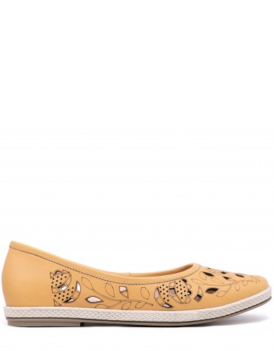 Жовті шкіряні літні  балетки літні