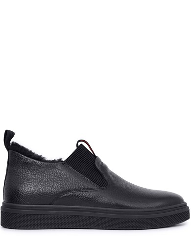 Черные кожаные зимние кеды