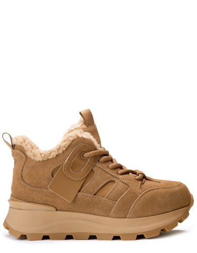 Бежевi шкіряні  зимові кросівки 