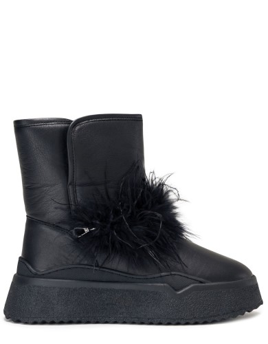 Чорні  шкіряні зимові уггі 