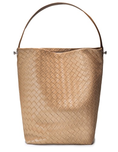 Бежевая кожаная большая женская сумка