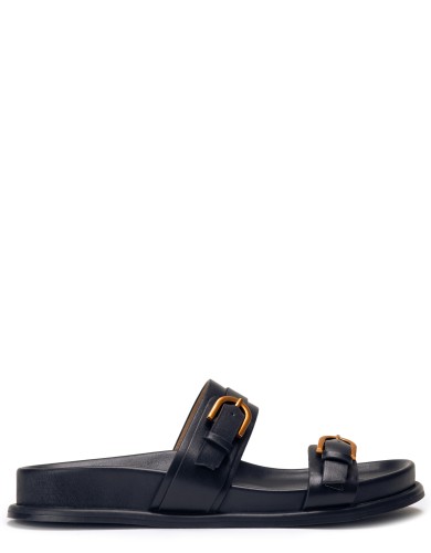 Черные кожаные летние шлепанцы