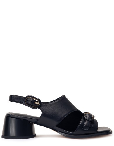 Черные кожаные летние босоножки