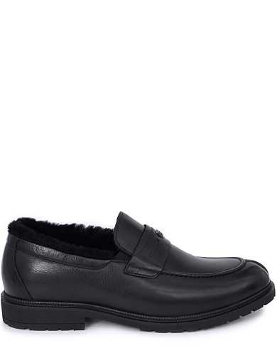 Черные кожаные зимние лоферы