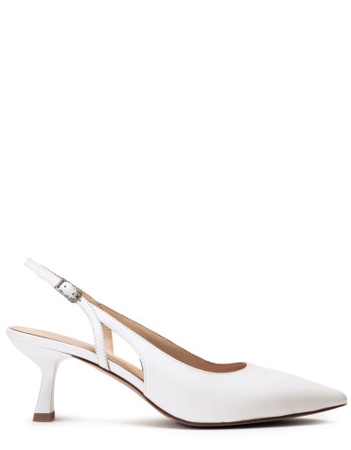 Белые кожаные летние туфли на каблуке 