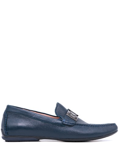 Сині шкіряні демісезонні мокасини