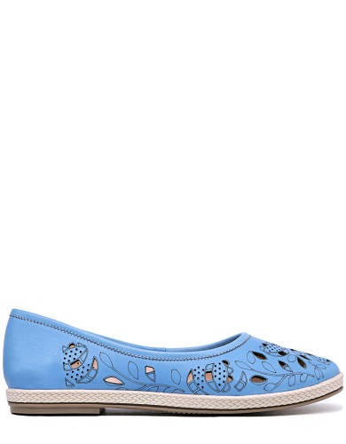 Голубые кожаные летние балетки