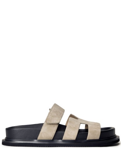 Бежевые кожаные летние шлепанцы