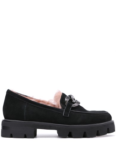 Чорні  хутром лофери жіночі з