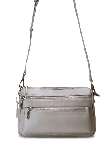 Серая кожаная средняя женская сумка