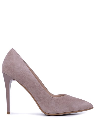 Пудровые замшевые демисезонные туфли на каблуке 