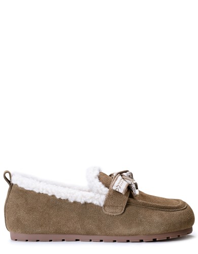 Бежевi замшеві  зимові мокасини 