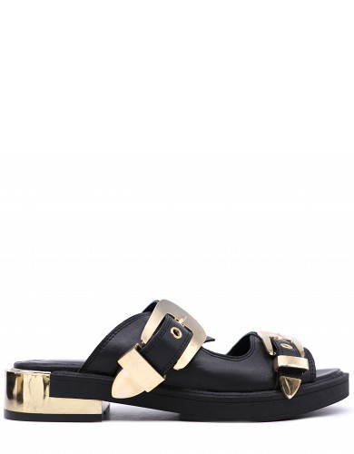 Чорні  шкіряні літні  шлопанці