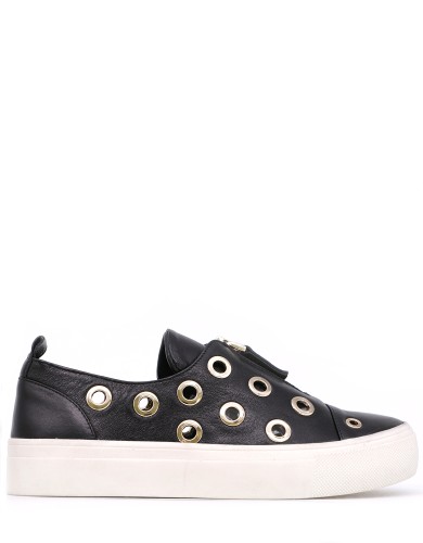 Черные кожаные летние кеды