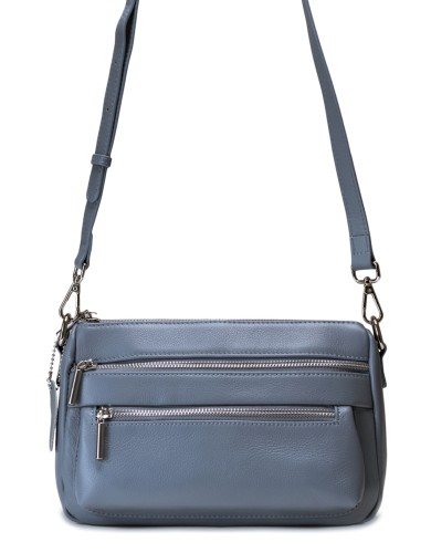 Голубая кожаная средняя женская сумка