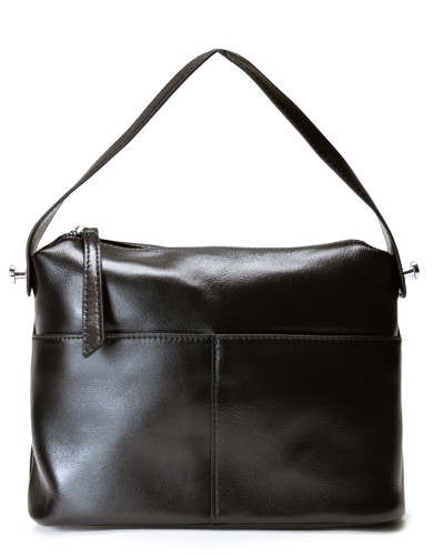 Черная кожаная средняя женская сумка