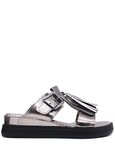 Серебряные  кожаные летние шлепанцы