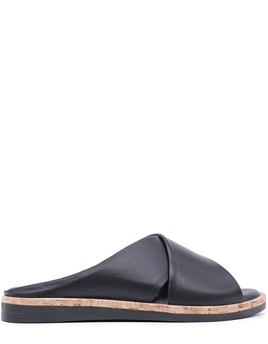 Черные кожаные летние шлепанцы