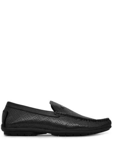 Черные кожаные летние мокасины