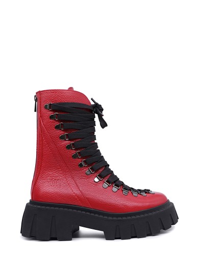 Красные кожаные демисезонные ботинки