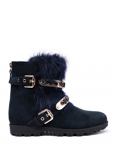 Синие замшевые зимние ботинки